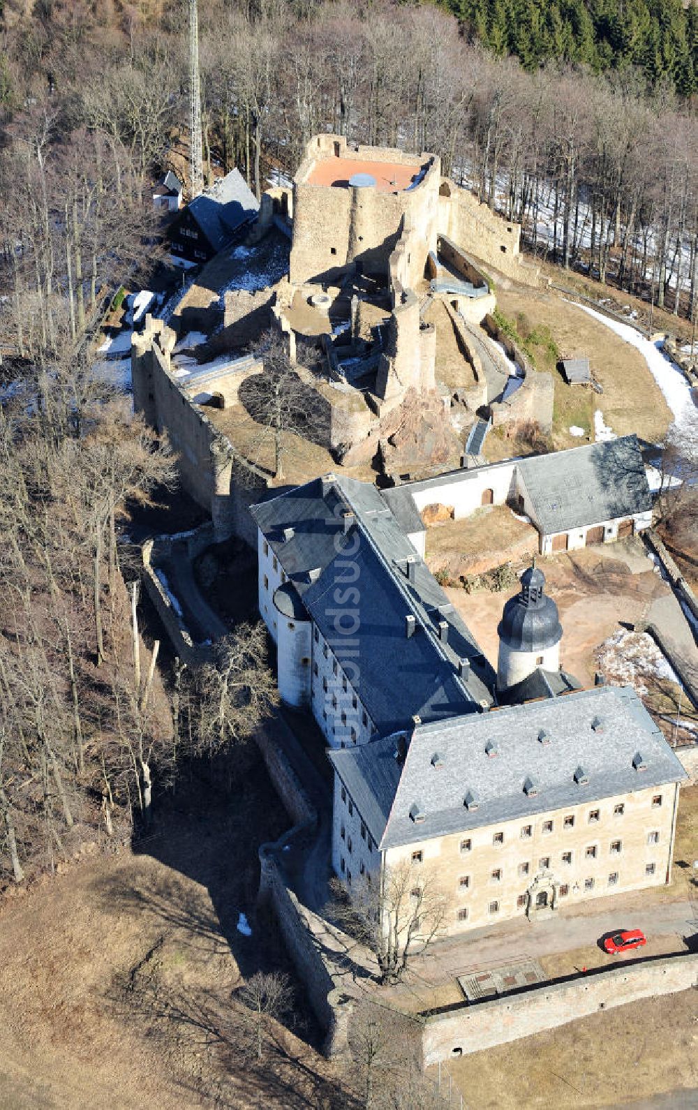 Frauenstein von oben - Schloss und Burg Frauenstein im Erzgebirge