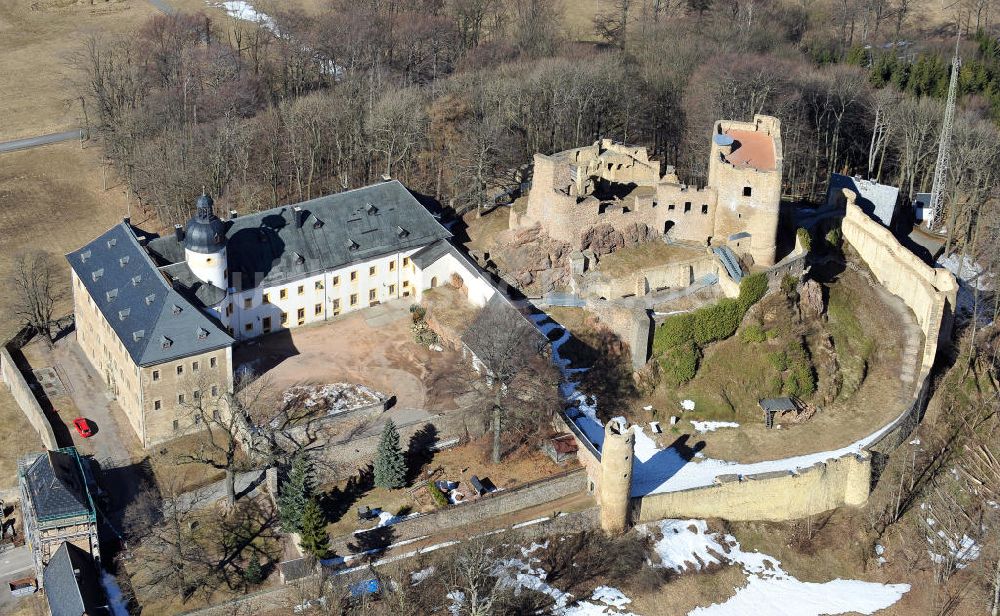 Luftbild Frauenstein - Schloss und Burg Frauenstein im Erzgebirge