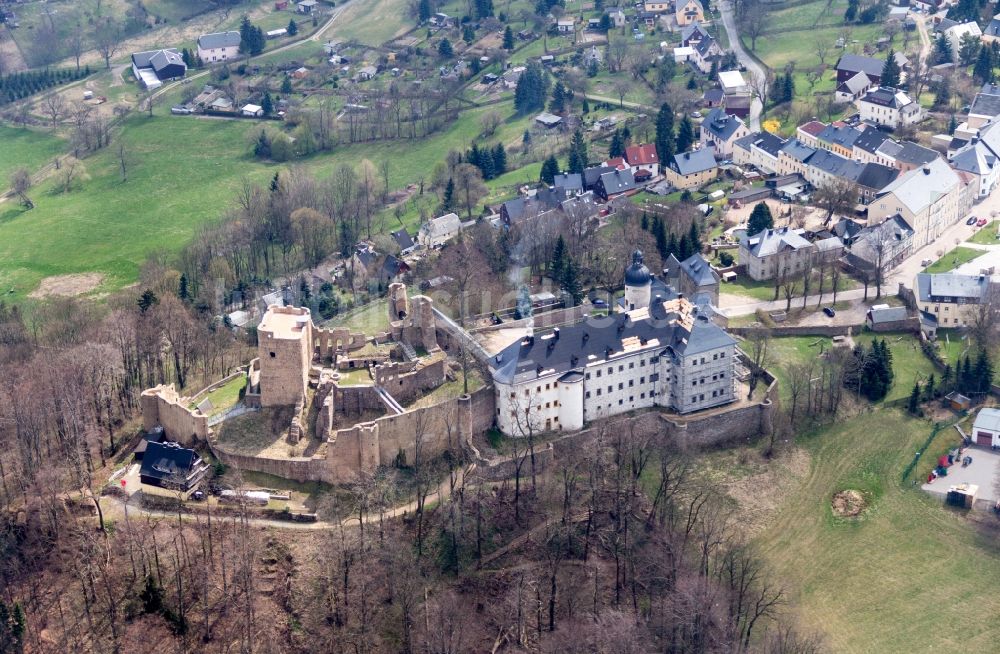 Luftbild Frauenstein - Schloss und Burg Frauenstein im Erzgebirge in Sachsen