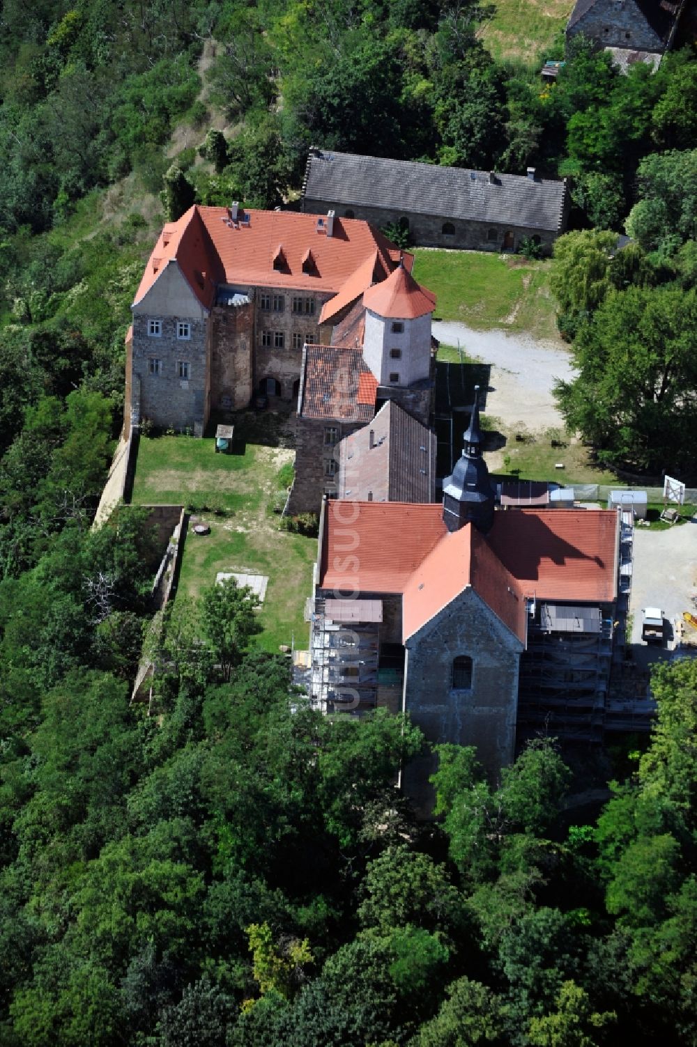 Goseck aus der Vogelperspektive: Schloß Goseck in Goseck im Burgenlandkreis im Bundesland Sachsen-Anhalt