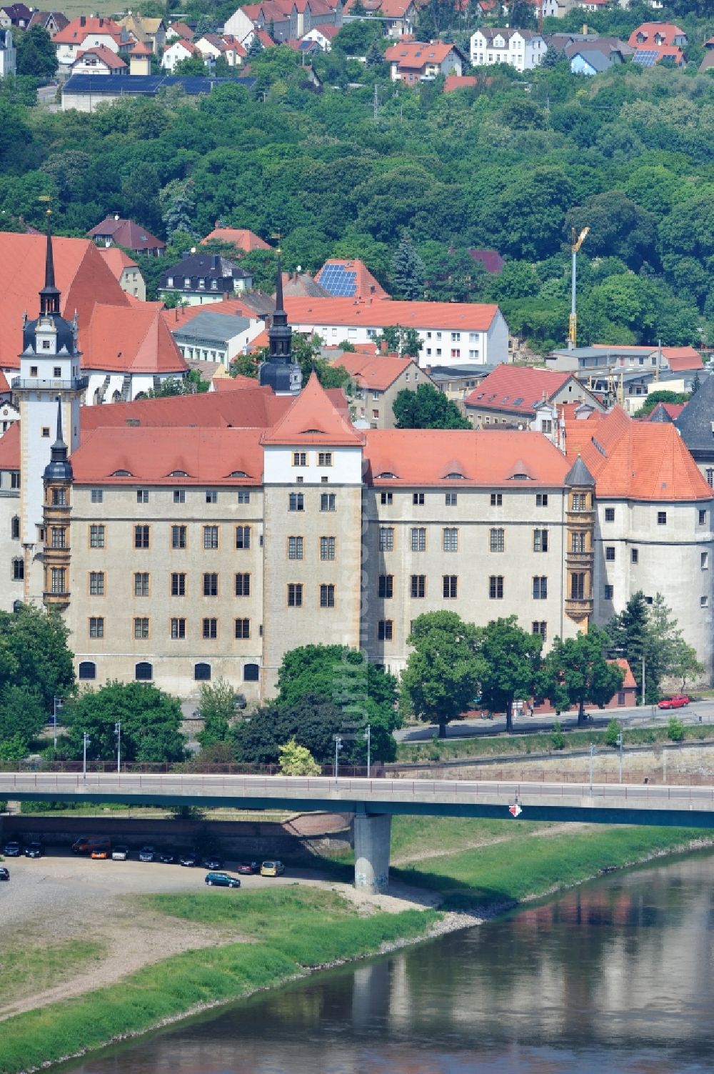 Torgau von oben - Schloss Hartenfels in Torgau an der Elbe