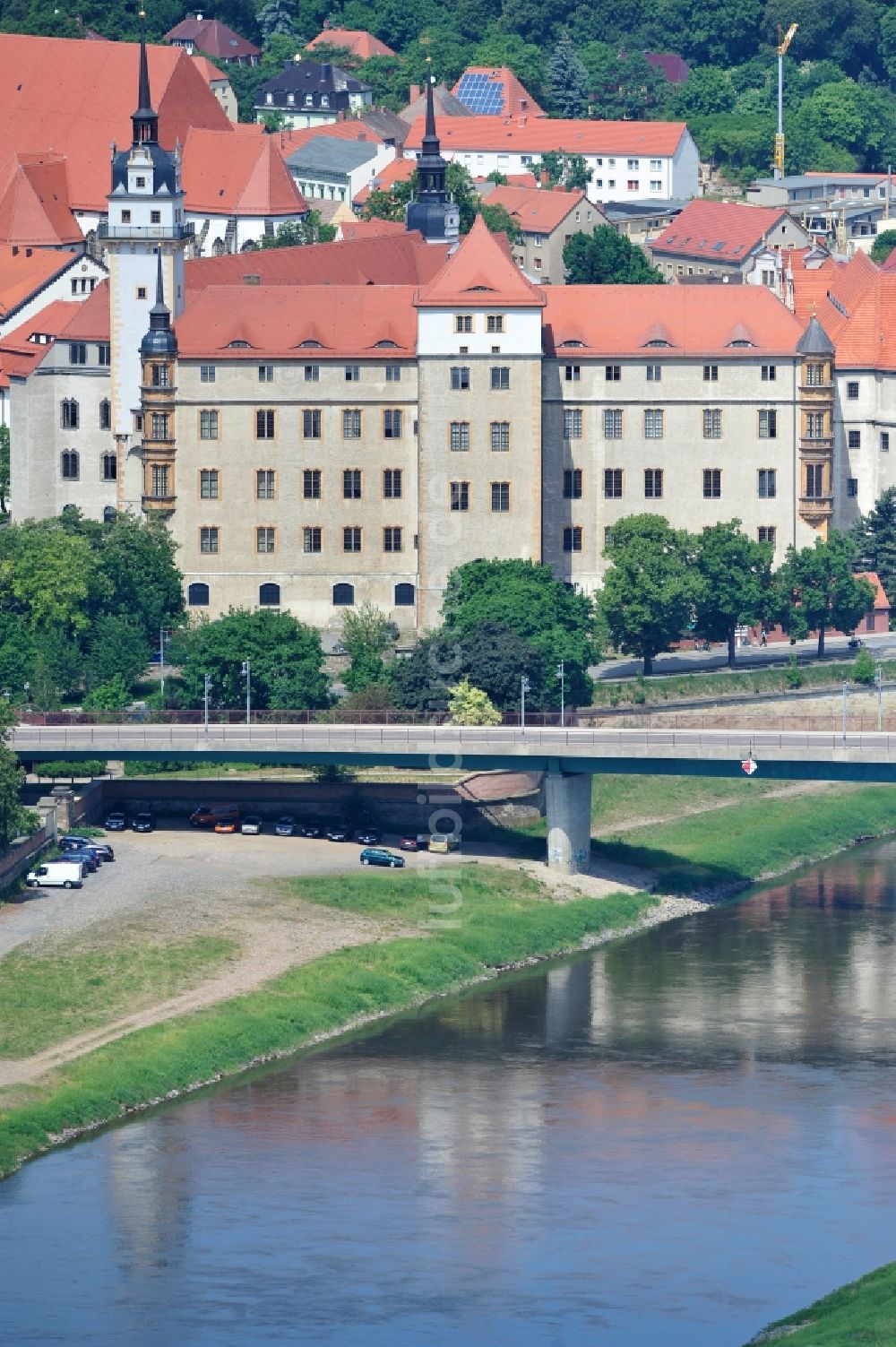 Torgau aus der Vogelperspektive: Schloss Hartenfels in Torgau an der Elbe