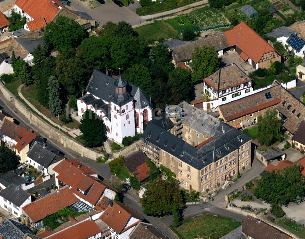 Partenheim aus der Vogelperspektive: Schloss und Kirche in Partenheim im Bundesland Rheinland-Pfalz