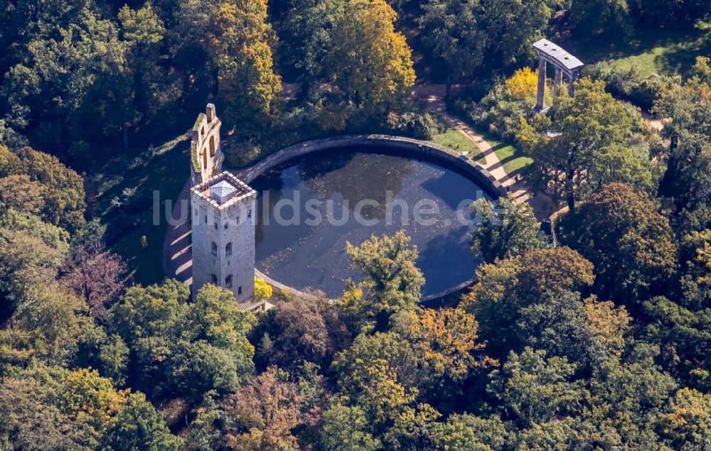 Luftbild Potsdam - Schloß Normannischer Turm auf dem Ruinenberg in Potsdam im Bundesland Brandenburg, Deutschland