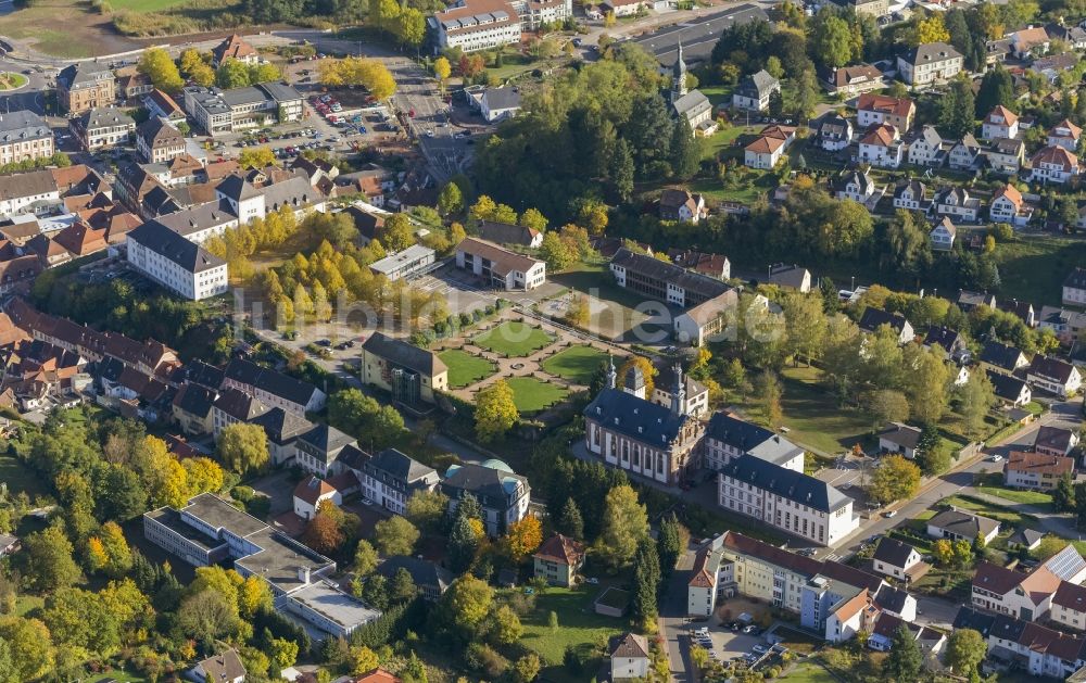 Luftaufnahme Blieskastel - Schloss mit Schlosskirche und Schloßpark in Blieskastel im Bundesland Saarland