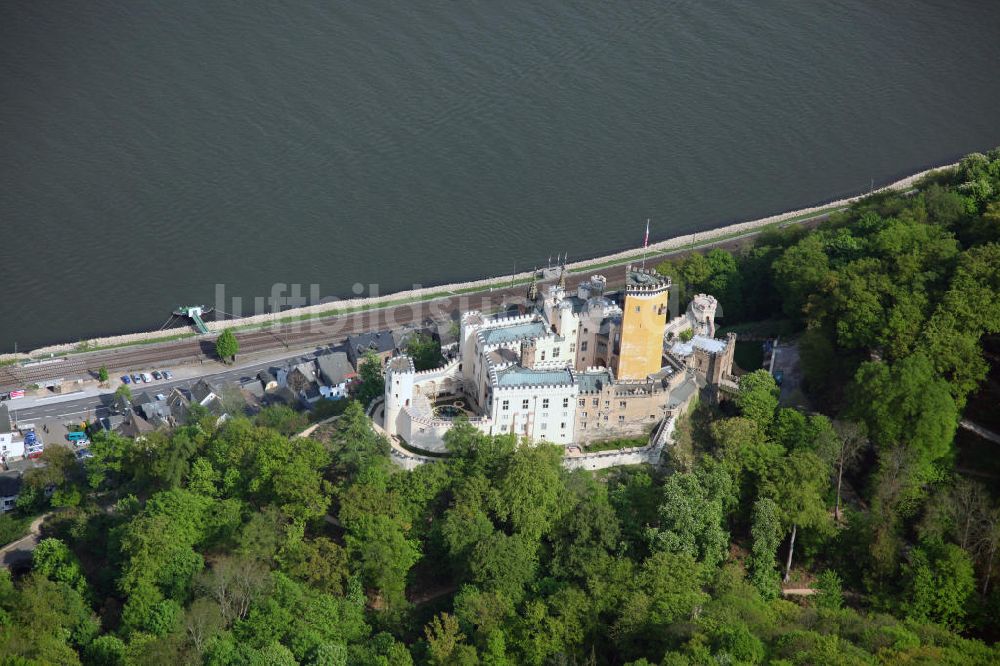 Koblenz Stolzenfels von oben - Schloß Stolzenfels im gleichnamigen Stadtteil von Koblenz