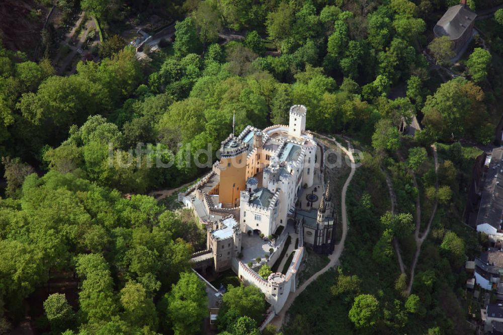 Luftbild Koblenz Stolzenfels - Schloß Stolzenfels im gleichnamigen Stadtteil von Koblenz