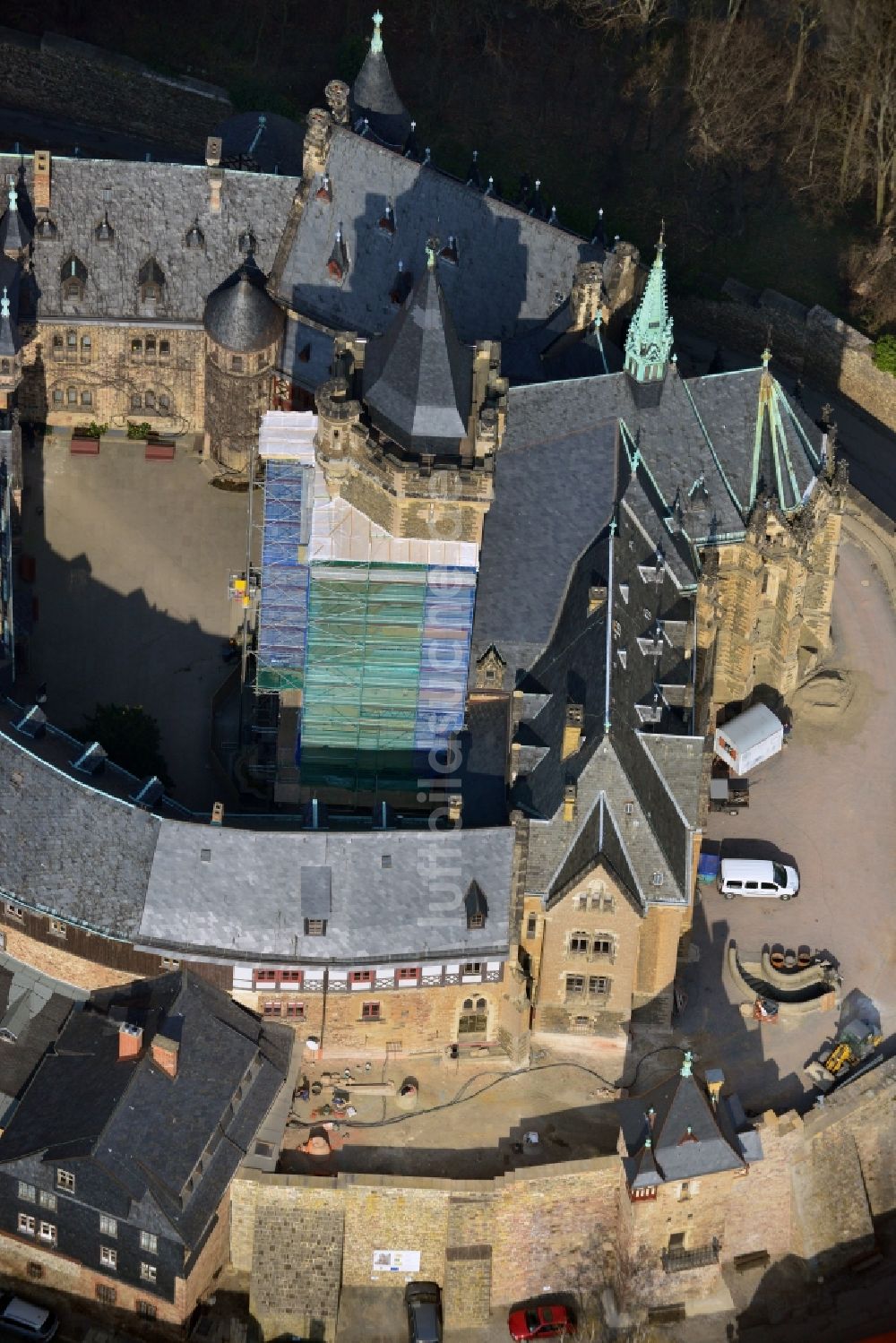 Wernigerode aus der Vogelperspektive: Schloss Wernigerode in der gleichnamigen Stadt im Bundesland Sachsen-Anhalt