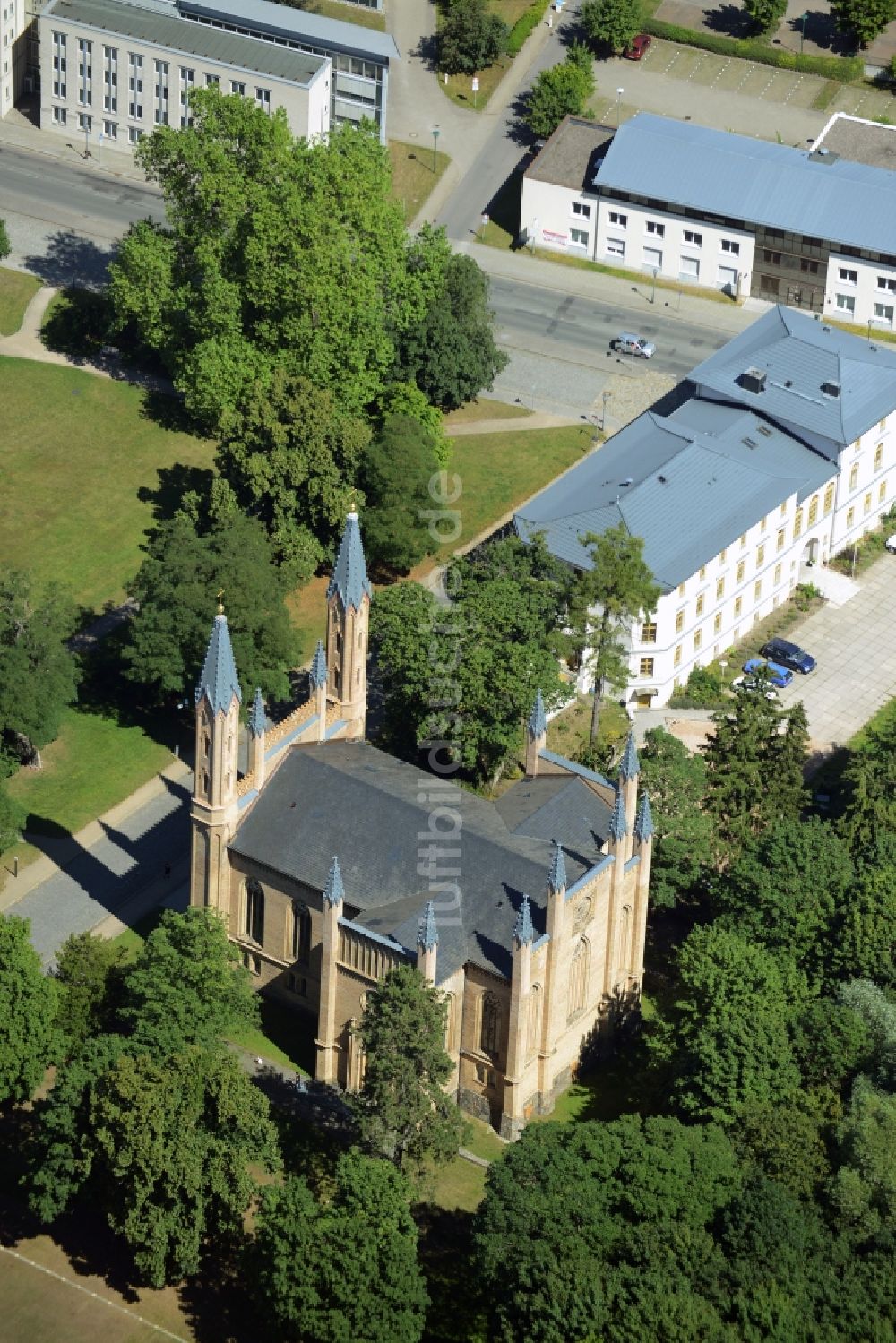 Neustrelitz von oben - Schlosskirche in Neustrelitz im Bundesland Mecklenburg-Vorpommern