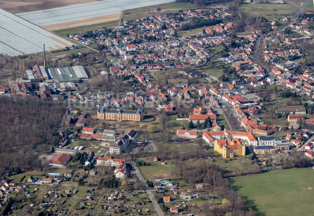 Annaburg von oben - Schloßpark und Gebäudekomplex des Renaissanceschloss - Schloss Annaburg in Brandenburg