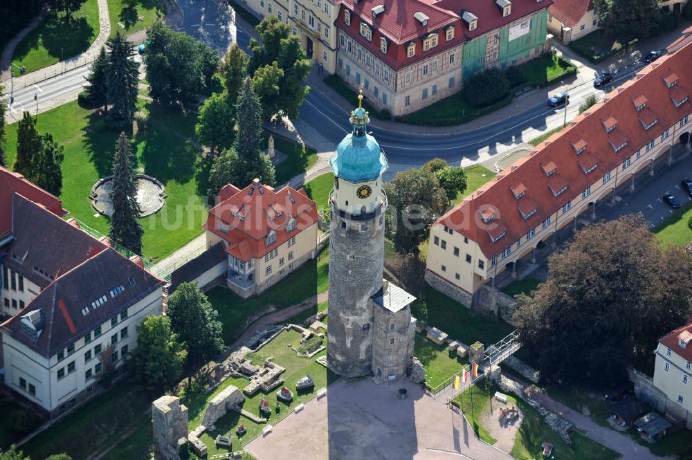 Luftbild Arnstadt - Schlossruine und Turm Neideck in Arnstadt, Thüringen