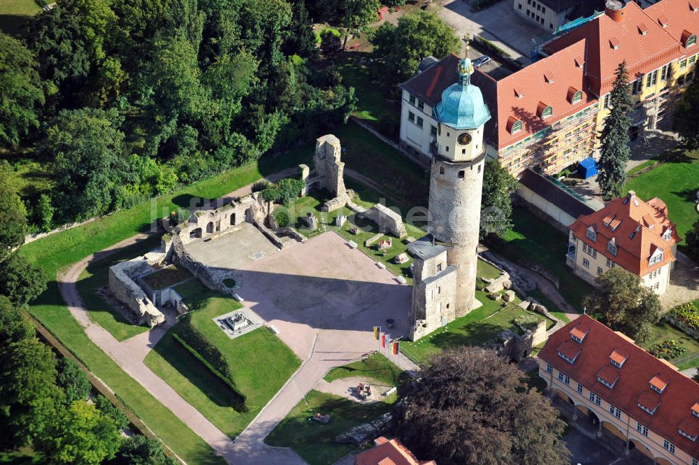 Arnstadt von oben - Schlossruine und Turm Neideck in Arnstadt, Thüringen