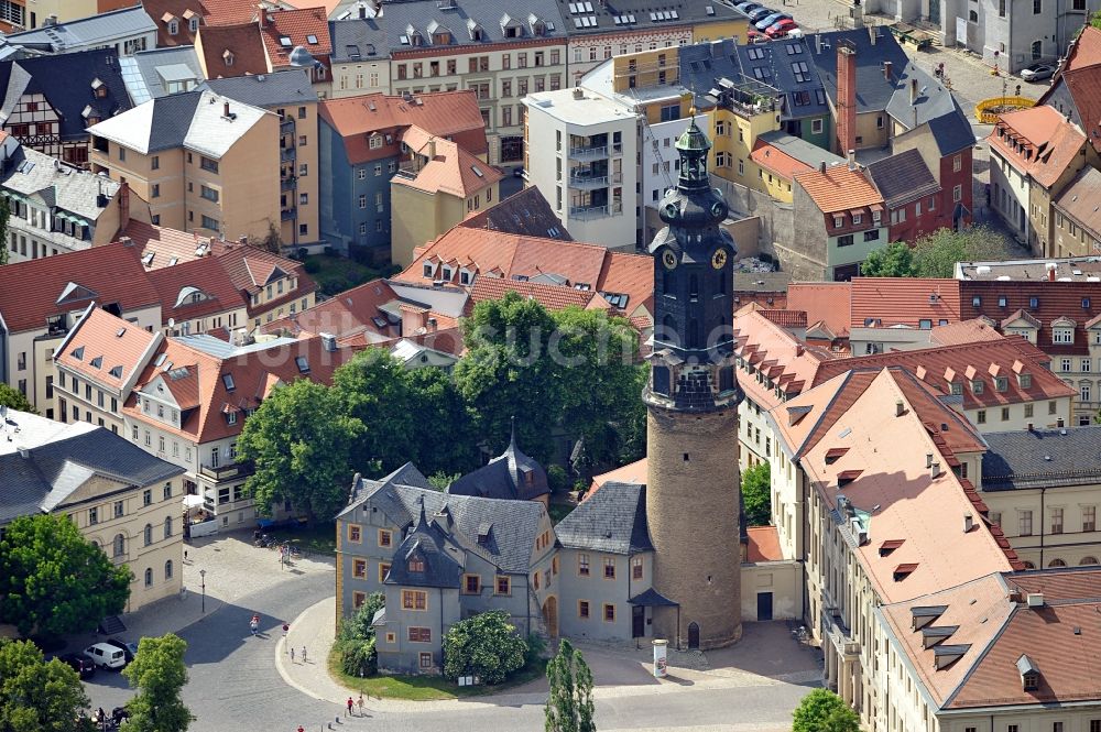 Luftaufnahme Weimar - Schlossturm des Stadtschlosses in Weimar in Thüringen