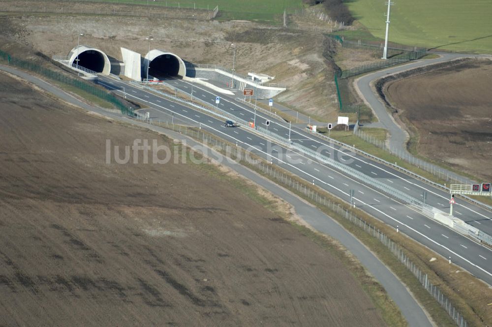 Luftaufnahme Oberheldrungen - Schmücketunnel im Bereich der neuen Trassenführung der Autobahn A71 - Schmücketunnel in the new route of the A71 motorway