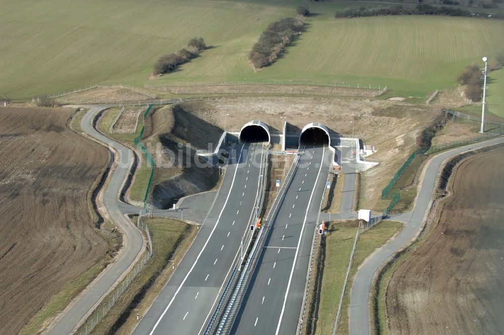 Oberheldrungen von oben - Schmücketunnel im Bereich der neuen Trassenführung der Autobahn A71 - Schmücketunnel in the new route of the A71 motorway