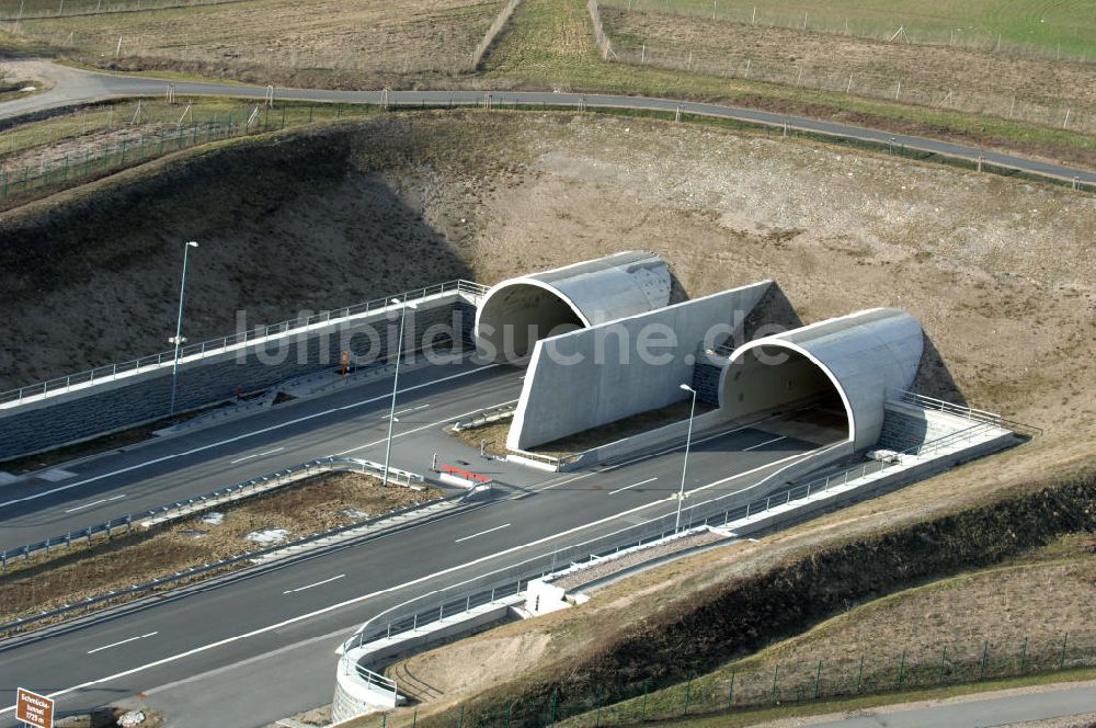 Luftbild Oberheldrungen - Schmücketunnel im Bereich der neuen Trassenführung der Autobahn A71 - Schmücketunnel in the new route of the A71 motorway