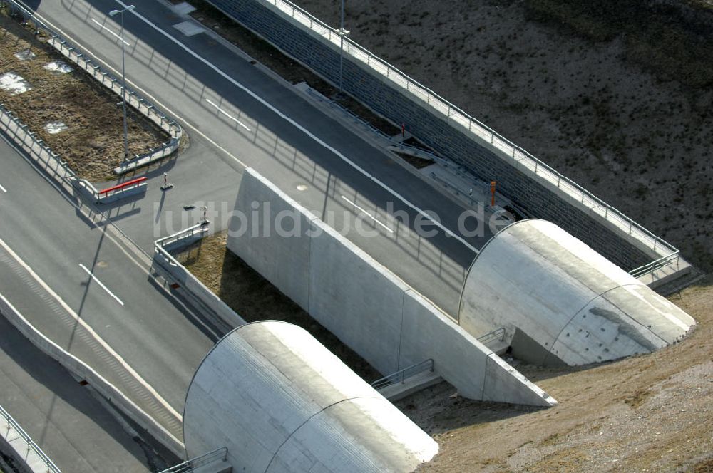 Luftaufnahme Oberheldrungen - Schmücketunnel im Bereich der neuen Trassenführung der Autobahn A71 - Schmücketunnel in the new route of the A71 motorway