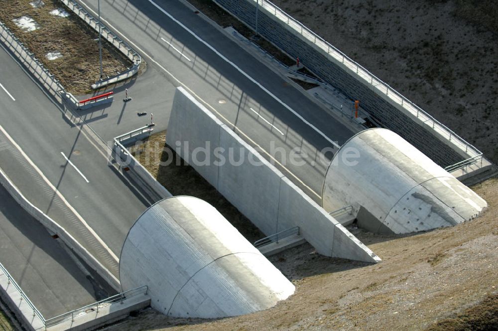 Oberheldrungen von oben - Schmücketunnel im Bereich der neuen Trassenführung der Autobahn A71 - Schmücketunnel in the new route of the A71 motorway