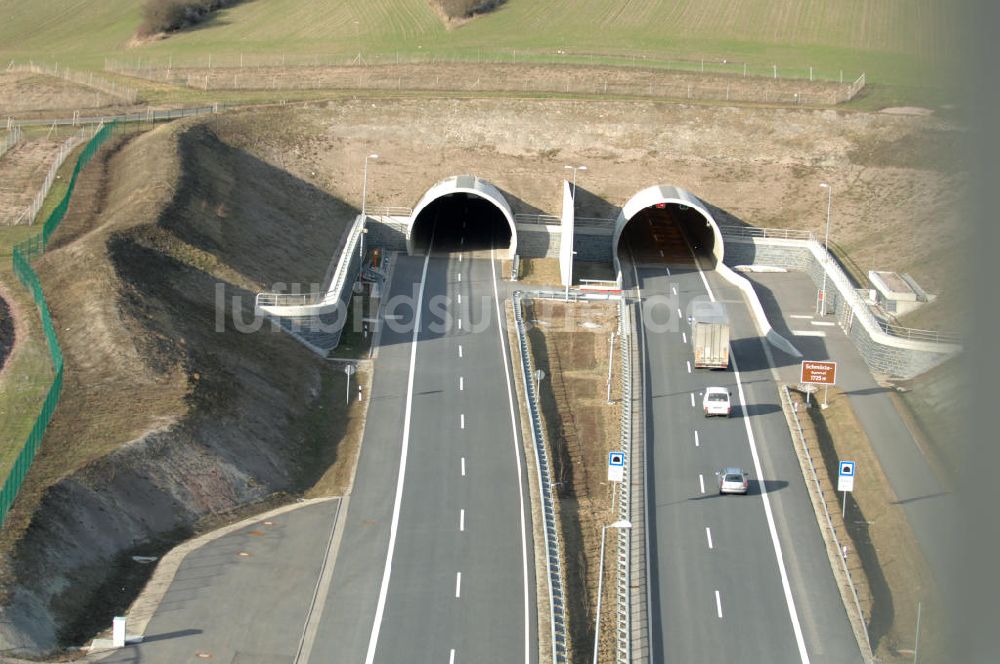 Oberheldrungen von oben - Schmücketunnel im Bereich der neuen Trassenführung der Autobahn A71 - Schmücketunnel in the new route of the A71 motorway