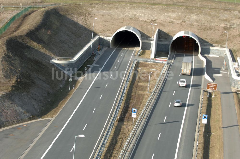 Oberheldrungen aus der Vogelperspektive: Schmücketunnel im Bereich der neuen Trassenführung der Autobahn A71 - Schmücketunnel in the new route of the A71 motorway