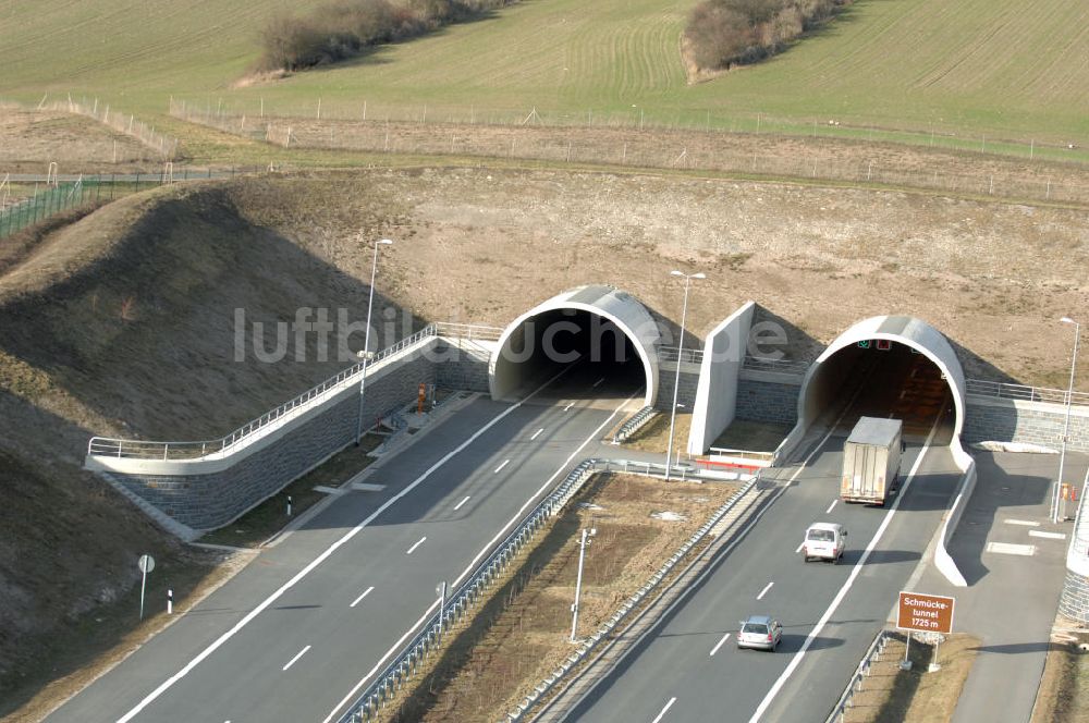 Luftbild Oberheldrungen - Schmücketunnel im Bereich der neuen Trassenführung der Autobahn A71 - Schmücketunnel in the new route of the A71 motorway