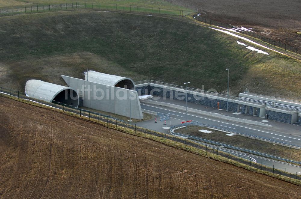 Luftbild Oberheldrungen - Schmücketunnel im Bereich der neuen Trassenführung der Autobahn A71 - Schmücketunnel in the new route of the A71 motorway