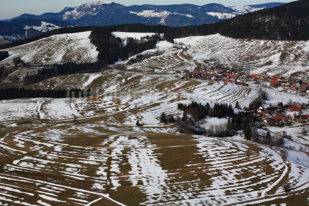 Luftaufnahme Schopfheim - Schneereste im Schopfheimer Ortsteil Gersbach im Bundesland Baden-Württemberg