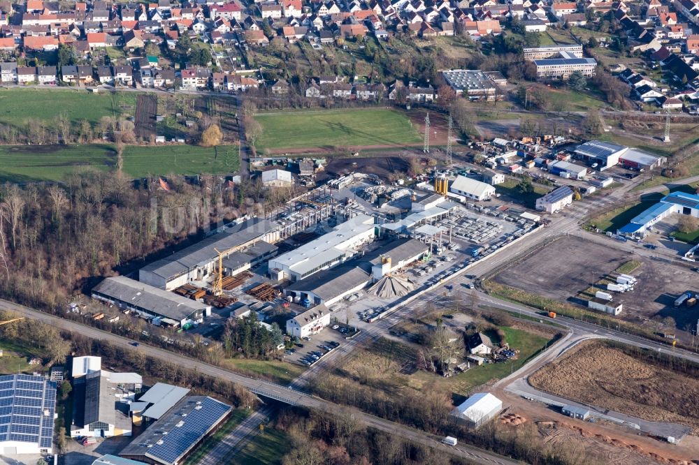 Huttenheim von oben - Schneider Betonfertigteilewerk GmbH in Huttenheim im Bundesland Baden-Württemberg, Deutschland