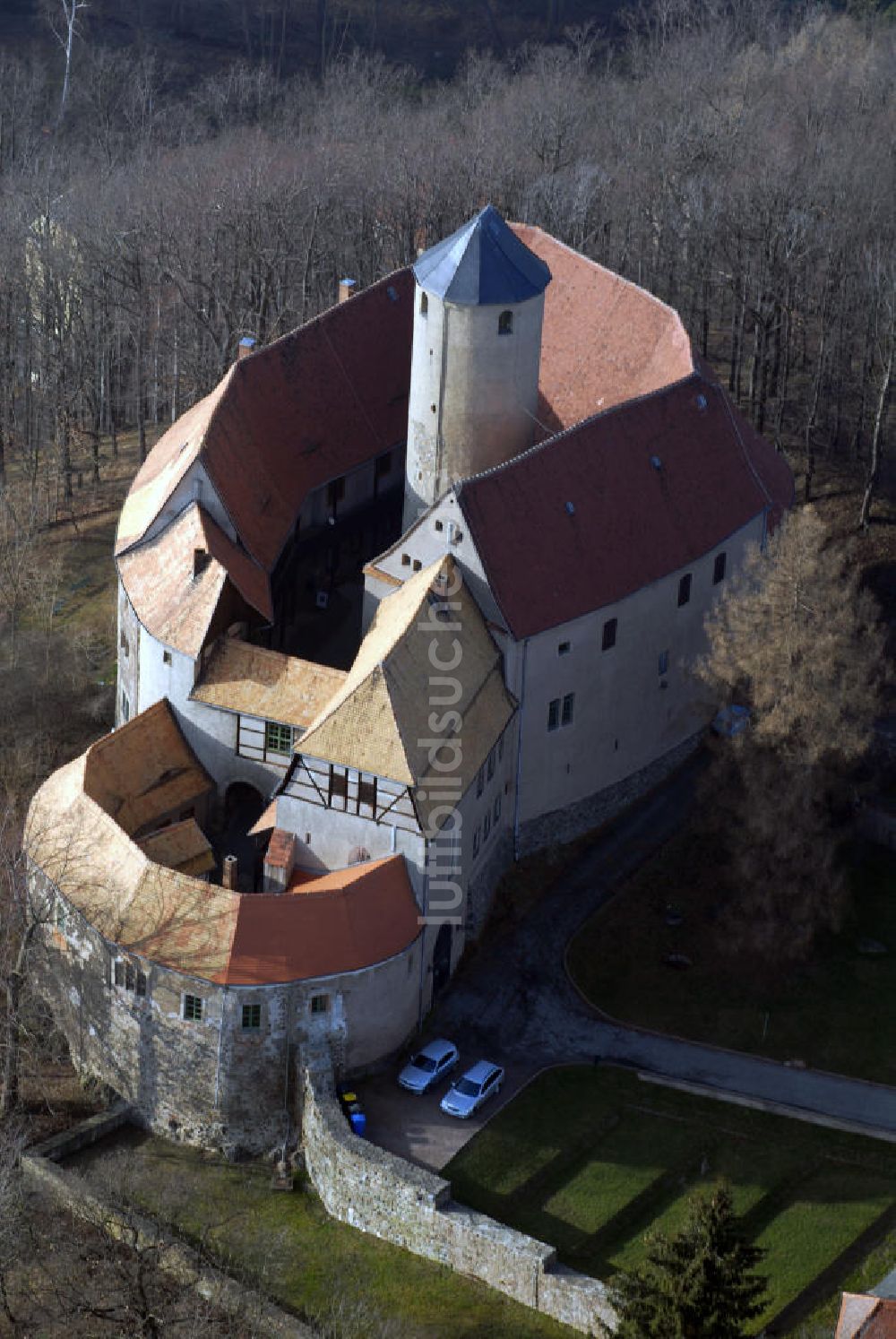 Schönfels aus der Vogelperspektive: Schönfels Blick auf Burg Schönfels