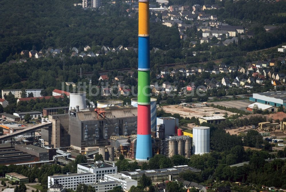 Chemnitz aus der Vogelperspektive: Schornstein am Heizkraftwerk Chemnitz im Bundesland Sachsen