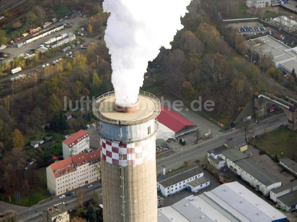 Luftaufnahme Chemnitz - Schornstein am Heizkraftwerk der Stadtwerke Chemnitz AG