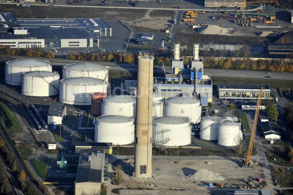 Gera aus der Vogelperspektive: Schornsteinabriß im einstigen Heizkraftwerk Gera-Nord