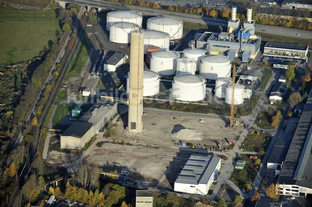 Gera aus der Vogelperspektive: Schornsteinabriß im einstigen Heizkraftwerk Gera-Nord