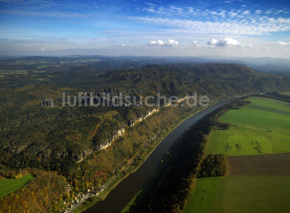 Kirnitzschtal aus der Vogelperspektive: Schrammsteine im Elbsandsteingebirge im Bundesland Sachsen