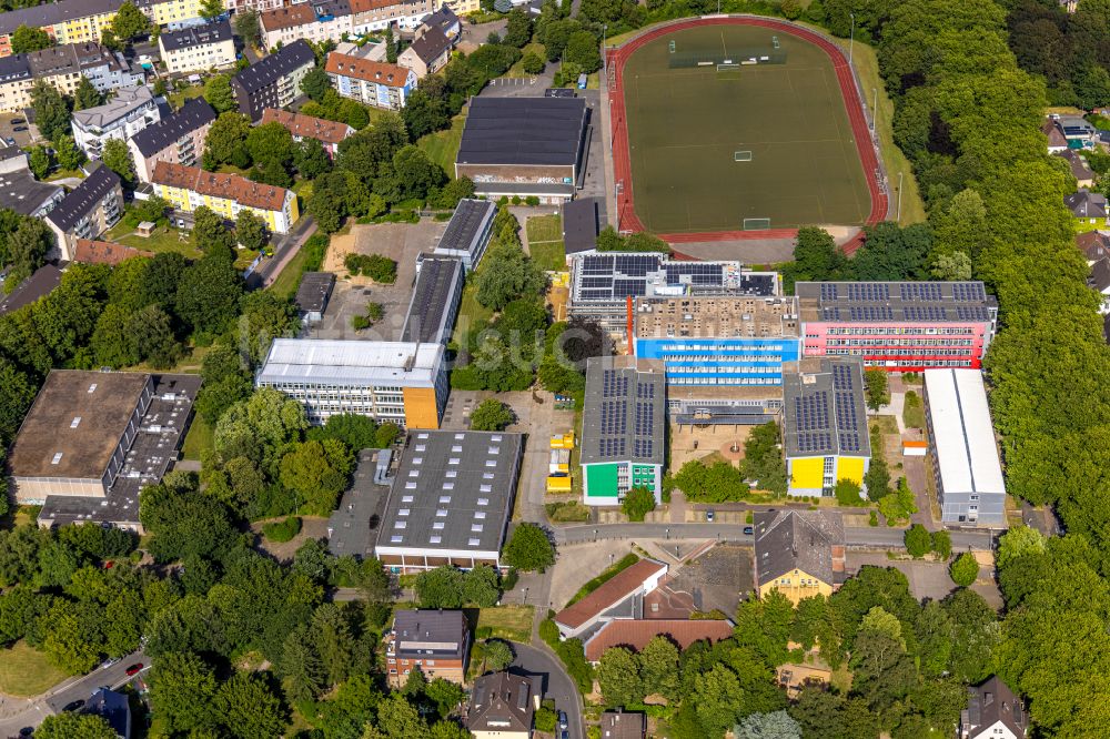 Luftbild Witten - Schulgebäude des Berufskolleg Witten und der Otto-Schott-Realschule an der Husemannstraße - Am Viehmarkt in Witten im Bundesland Nordrhein-Westfalen, Deutschland