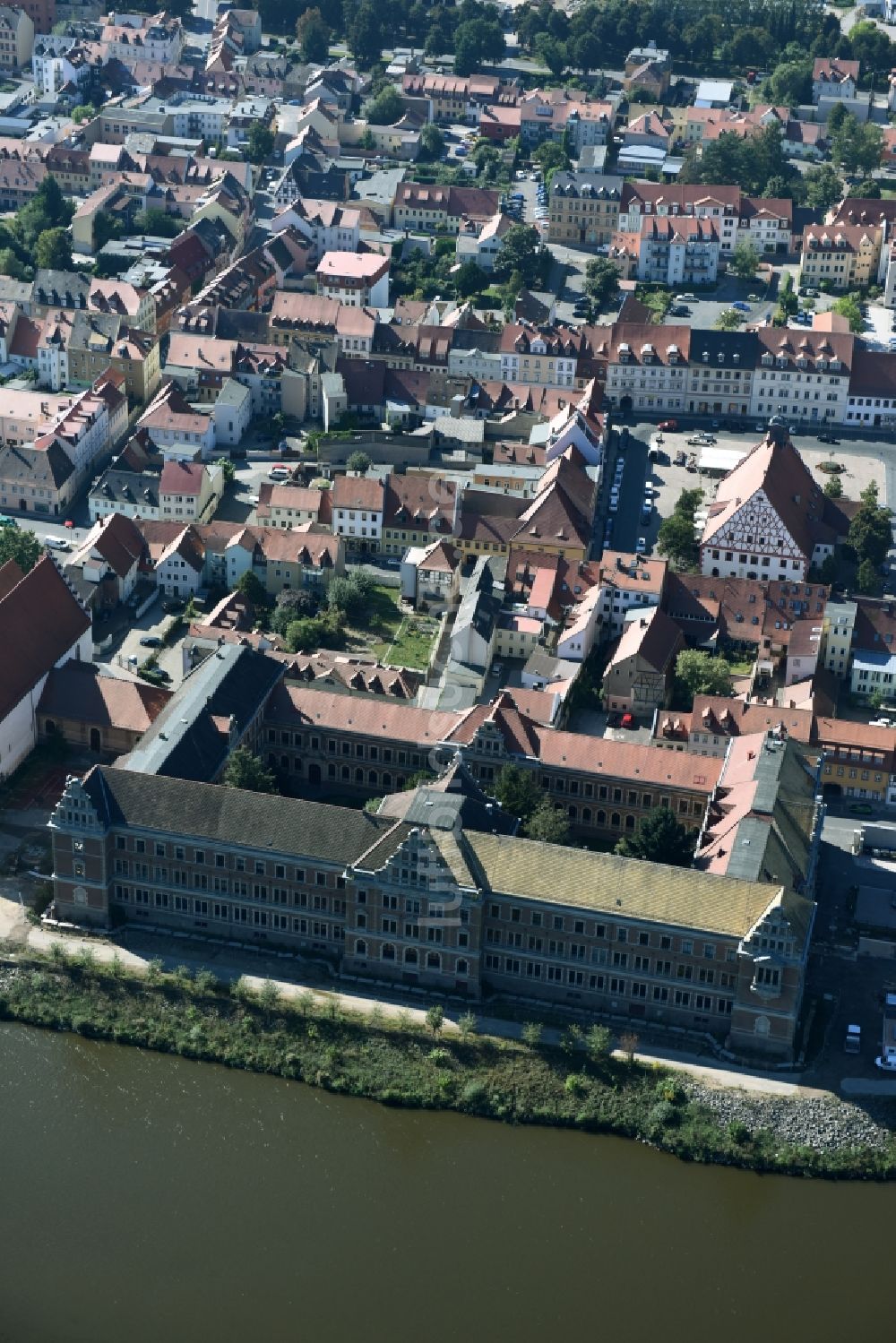 Grimma von oben - Schulgebäude des Gymnasium St. Augustin an der Klosterstraße in Grimma im Bundesland Sachsen