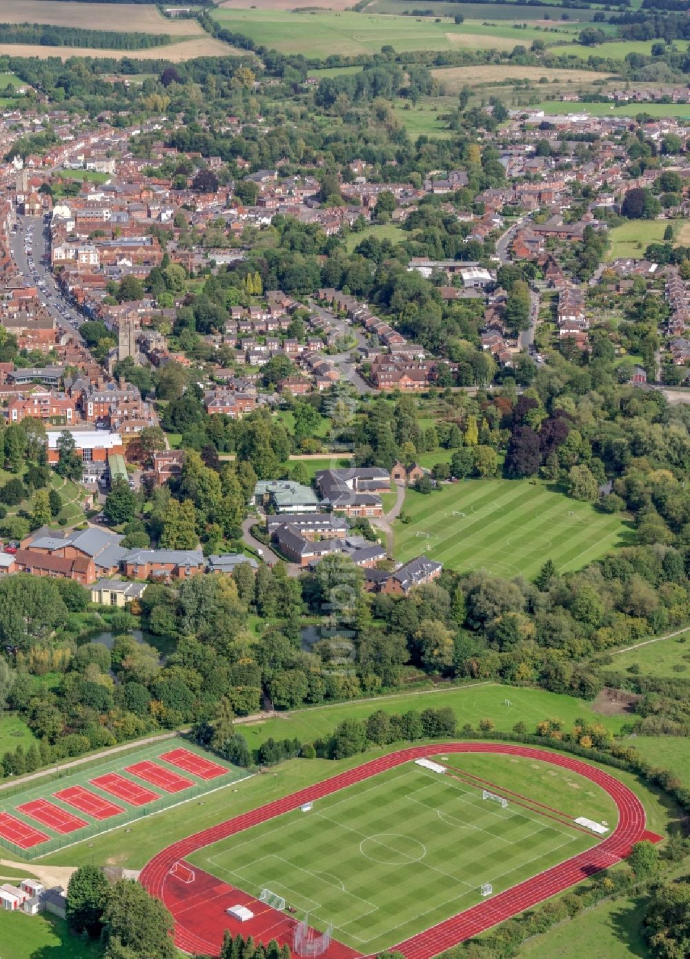 Marlborough von oben - Schulgebäude der Marlborough College an der Bath Rd in Marlborough in Vereinigtes Königreich