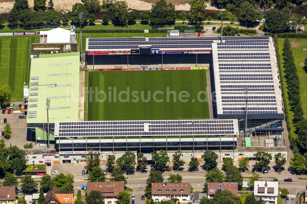 Freiburg im Breisgau aus der Vogelperspektive: Schwarzwaldstadion in Freiburg im Breisgau im Bundesland Baden-Württemberg