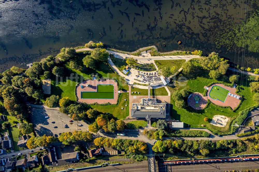 Luftaufnahme Hagen - Schwimmbecken des Freibades - Familienbad im Ortsteil Hengstey in Hagen im Bundesland Nordrhein-Westfalen, Deutschland