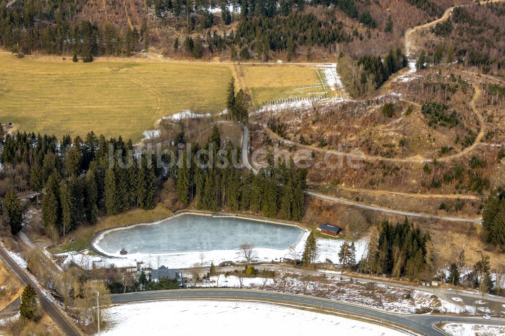 Luftbild Brilon - Schwimmbecken des Freibades Waldfreibad Gudenhagen im Ortsteil Gudenhagen in Brilon im Bundesland Nordrhein-Westfalen, Deutschland