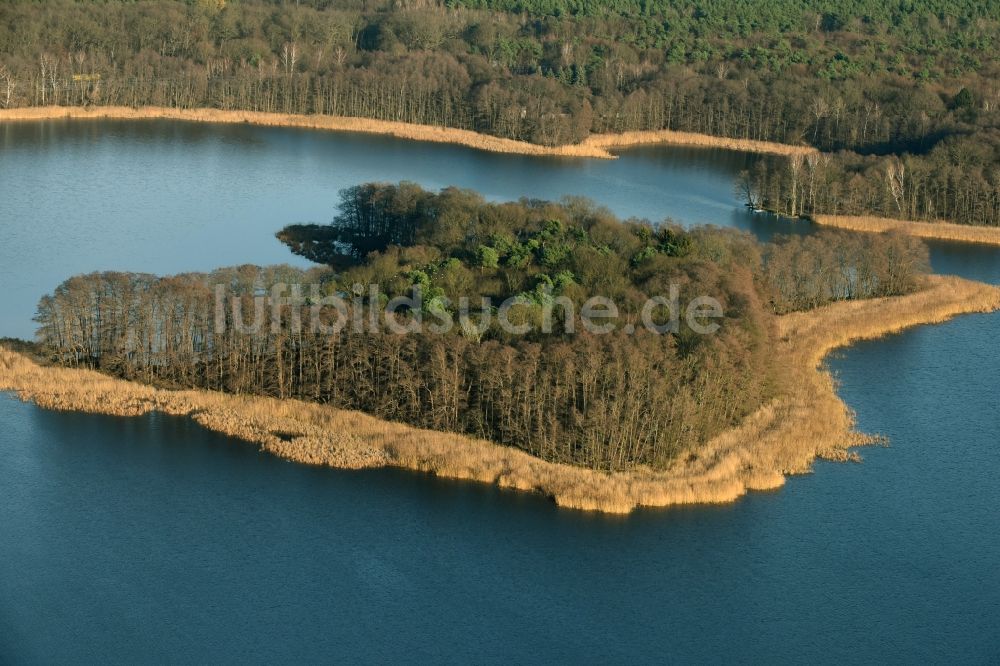 Berkenbrück von oben - See- Insel auf dem Dehmsee in Berkenbrück im Bundesland Brandenburg