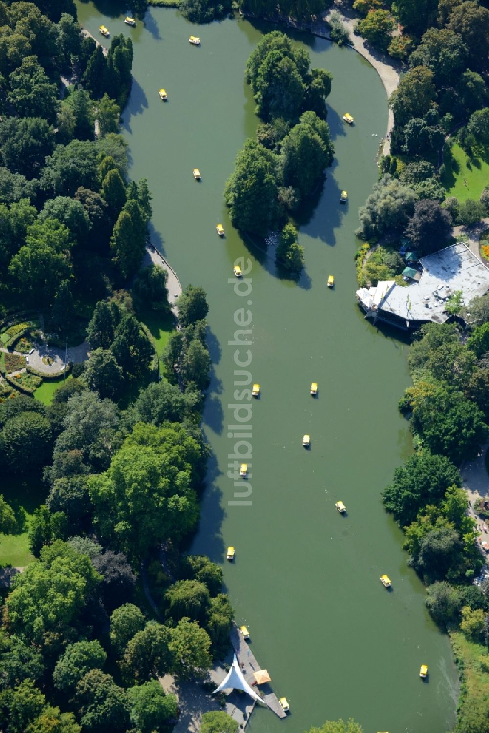 Mannheim von oben - See- Insel auf dem Kutzerweiher in Mannheim im Bundesland Baden-Württemberg