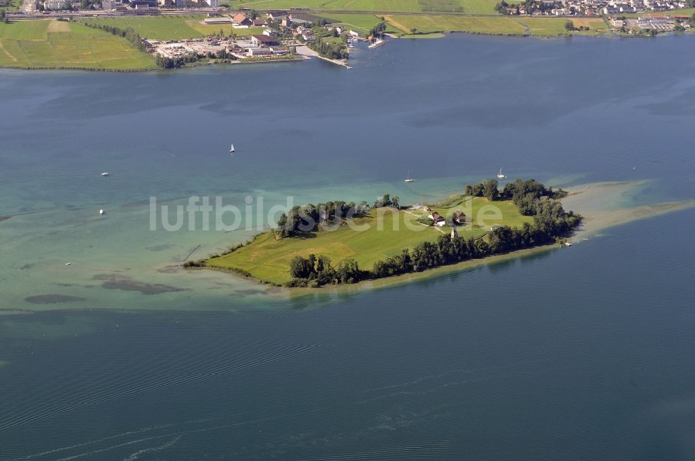 Luftaufnahme Ufenau, Freienbach - See- Insel auf dem Obersee in Ufenau, Freienbach in Schweiz