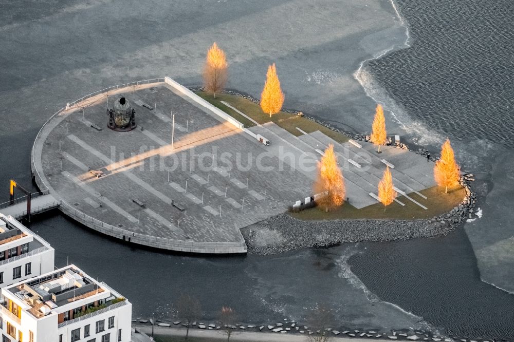 Luftbild Dortmund - See- Insel auf dem Plateau der Kulturinsel auf dem Phönixsee im Ortsteil Hörde in Dortmund im Bundesland Nordrhein-Westfalen, Deutschland