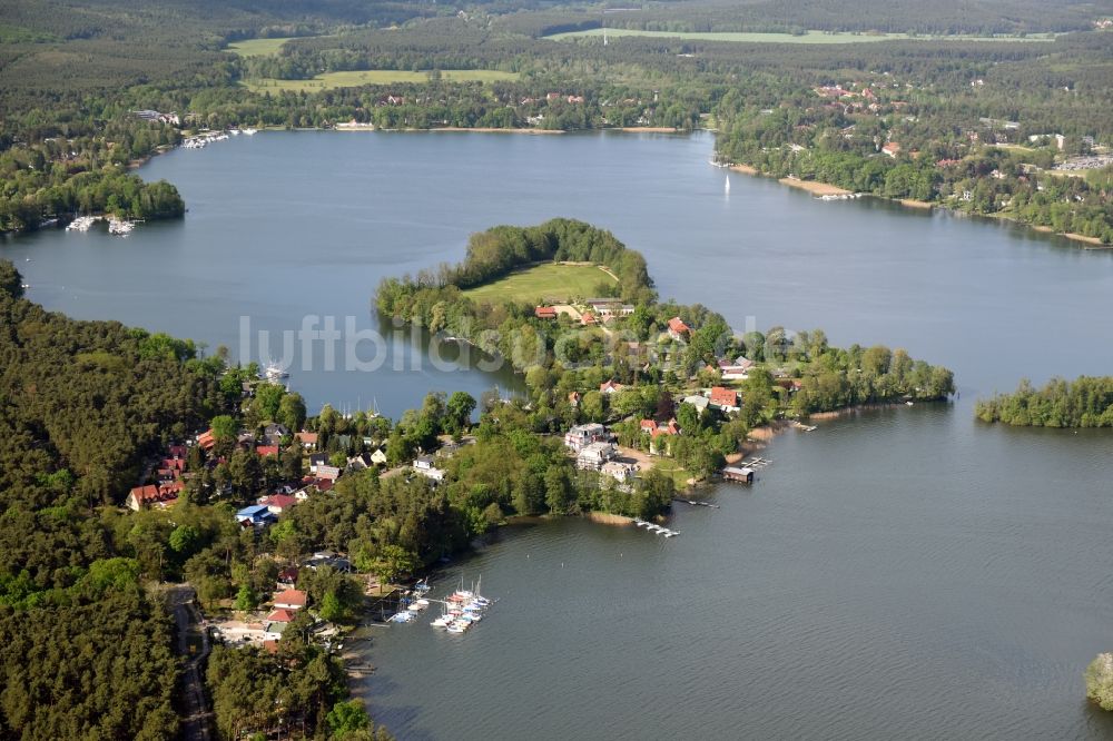 Luftaufnahme Bad Saarow - See- Insel auf dem Scharmützelsee in Bad Saarow im Bundesland Brandenburg