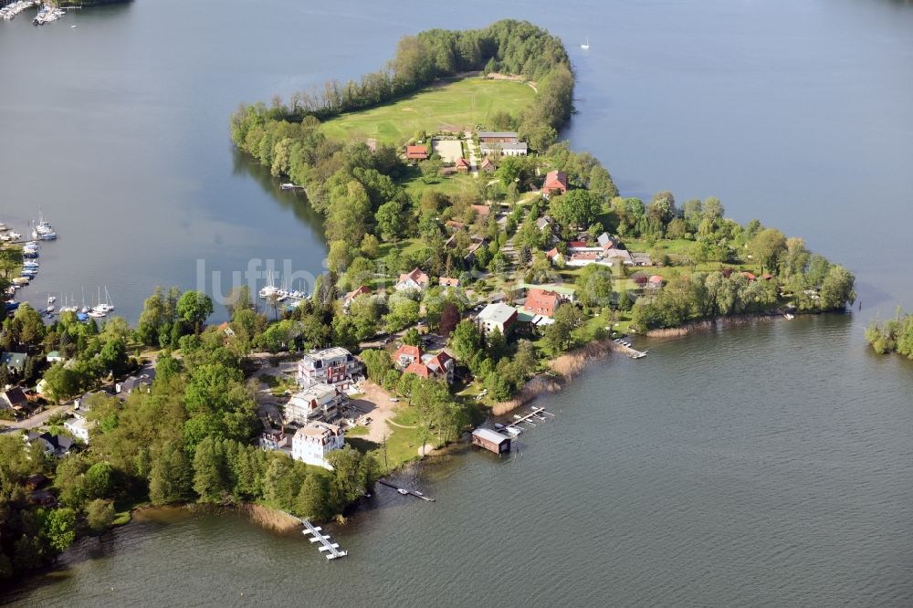 Luftaufnahme Bad Saarow - See- Insel auf dem Scharmützelsee in Bad Saarow im Bundesland Brandenburg