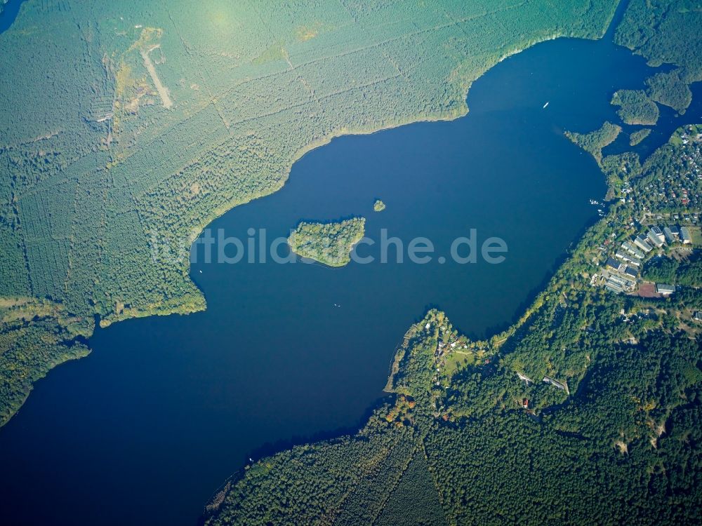 Luftaufnahme Gosen-Neu Zittau - See- Insel auf dem Seddinsee in Gosen-Neu Zittau im Bundesland Brandenburg