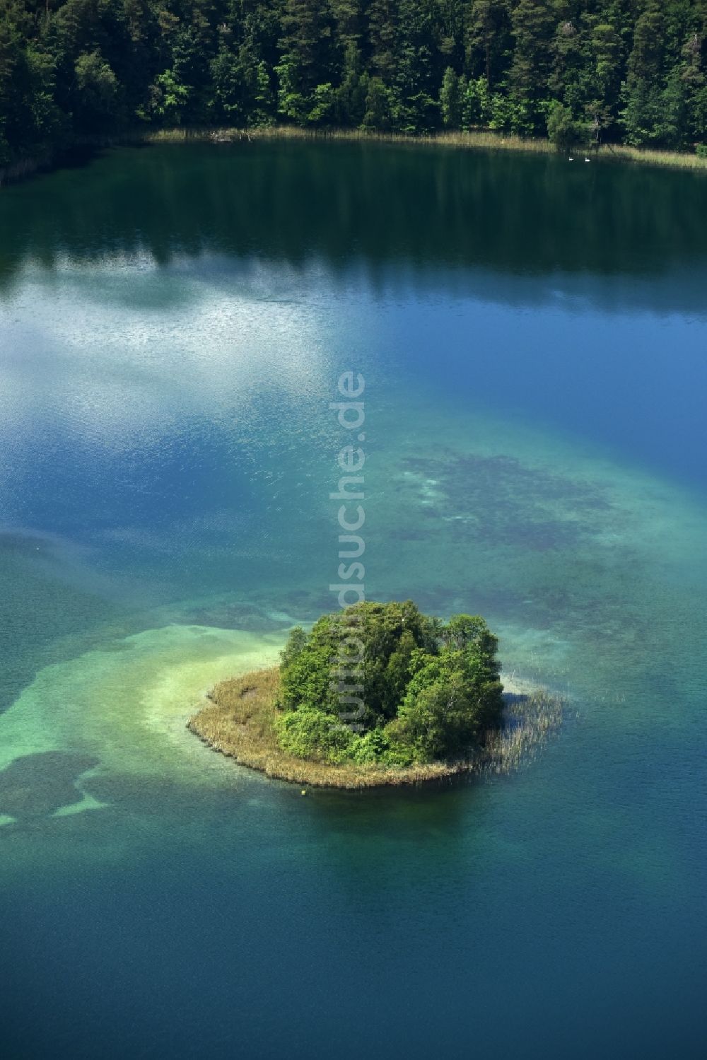 Luftaufnahme Heimland - See- Insel auf dem See Großer Wummsee in Heimland im Bundesland Brandenburg