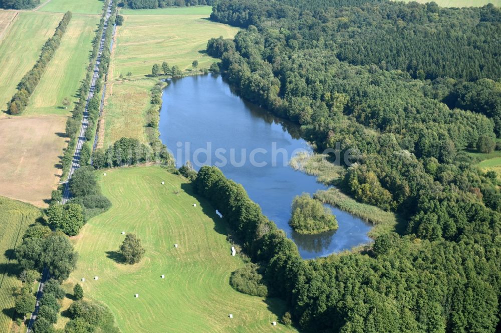 Wittendörp aus der Vogelperspektive: See- Insel auf dem See in Wittendörp im Bundesland Mecklenburg-Vorpommern