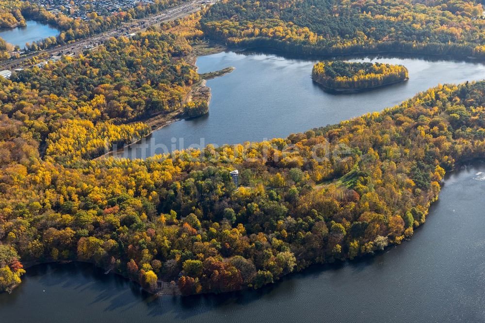 Luftbild Duisburg - See- Insel auf dem Wolfssee in Duisburg im Bundesland Nordrhein-Westfalen, Deutschland